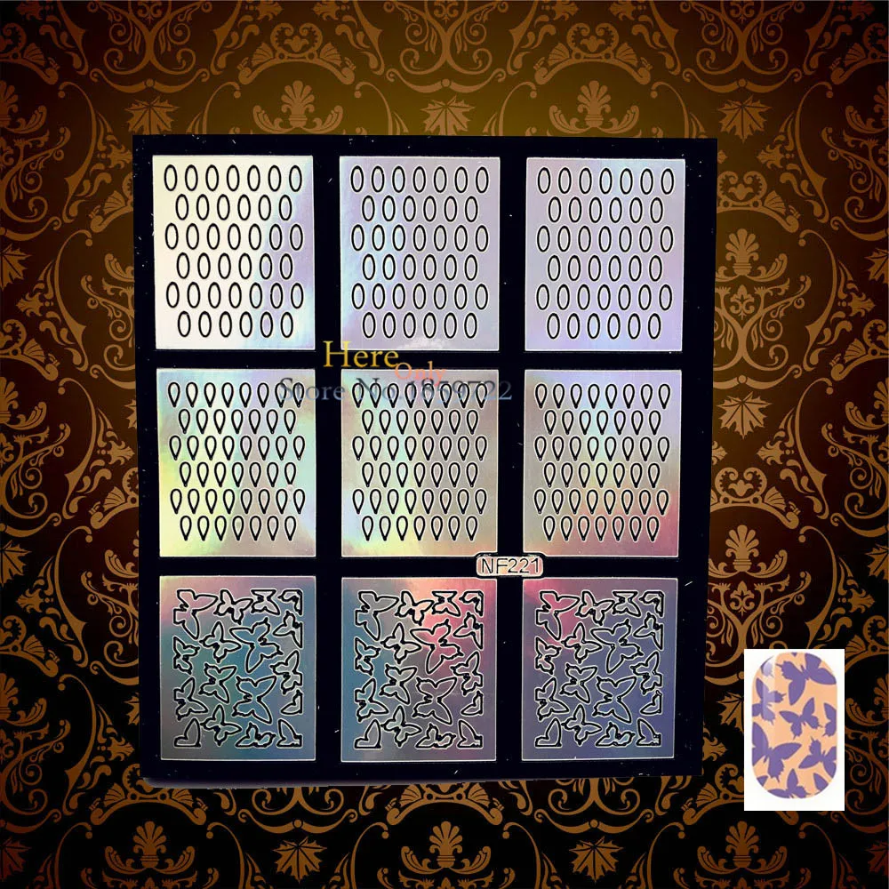 

1 Sheet Butterfly Designs Holo Out Nail Vinyls Manicure Art Tool Tips Guide Nail Stencil Stickers HNF221 Nail Decals Paint Decor