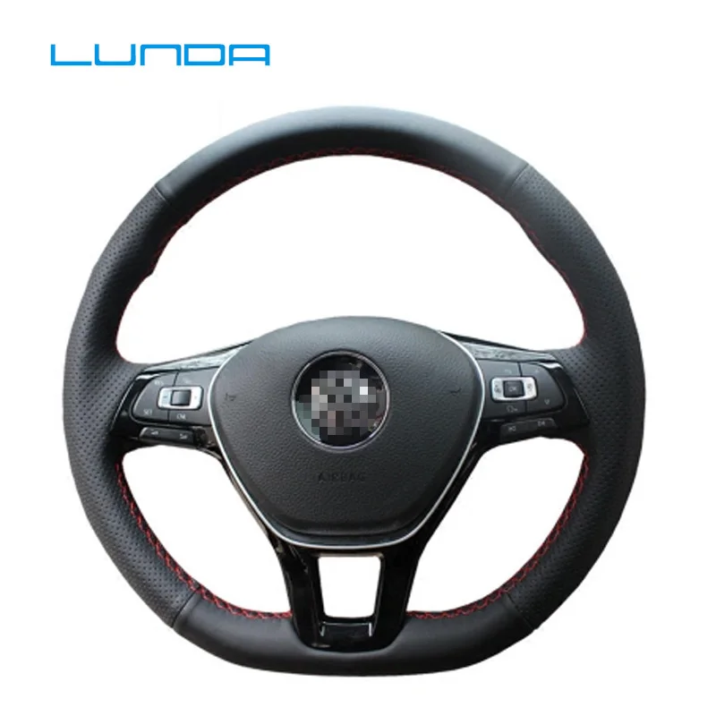 LUNDA черный искусственная кожа Чехол рулевого колеса автомобиля для Volkswagen Golf 7 Mk7