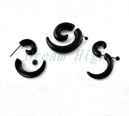 

Wholesale UV Acrylic Ear spiral Black expanders Earring Fake Ear Plugs 100pcs/lot Promotional Product Ear Tunnel Free Shipping