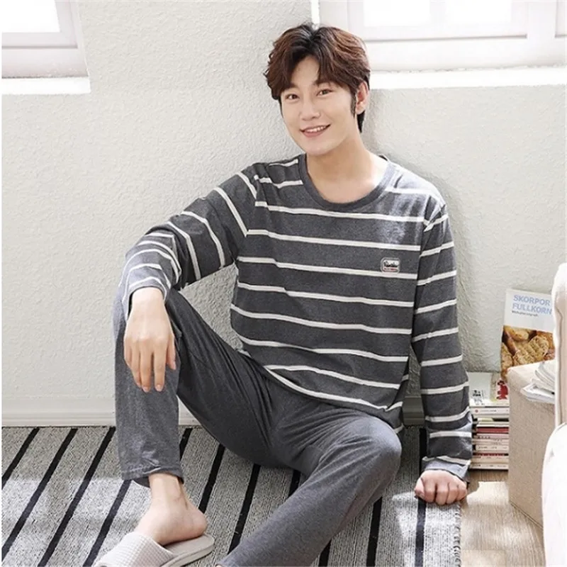 

Male Spring Autumn Pajamas long Sleeve Male Pajama Set Male Pure Full Cotton Pajamas Fashion Casual Sleepwear Suit homewear