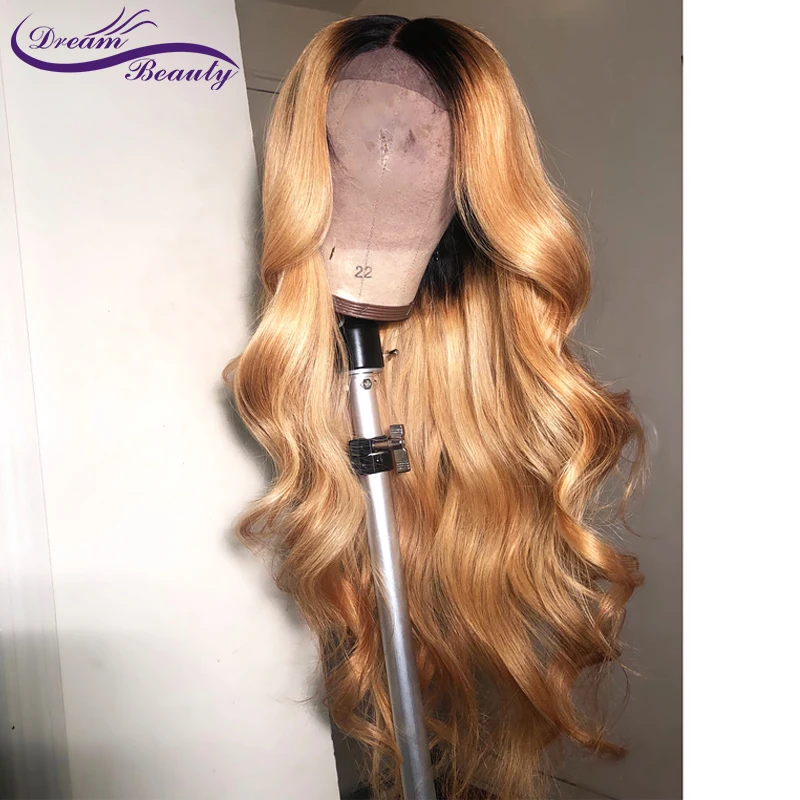 Dream Beauty Body Wave Ombre 27 Color long deep part 13x6 Front lace wig Remy Hair Brazilian Human Hair Wigs With Baby Hair