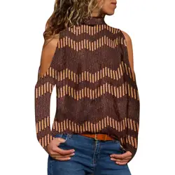 Сексуальная Блузка с открытыми плечами для женщин Повседневное рисунок в полоску Топ длинными рукавами Дамы Водолазка Свободная рубашка