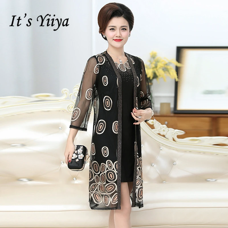 

It's Yiiya Mother of the Bride Dresses Plus Size Embroidery 2 piece set Fashion Designer Lace Elegant Mother Dress M004