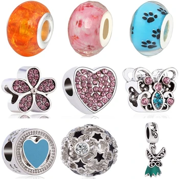 

Btuamb New Arrival Luxurious Crack Arrow Wing Butterfly Flower Heart Beads Fit Original Pandora Charms for Women Making Jewelry