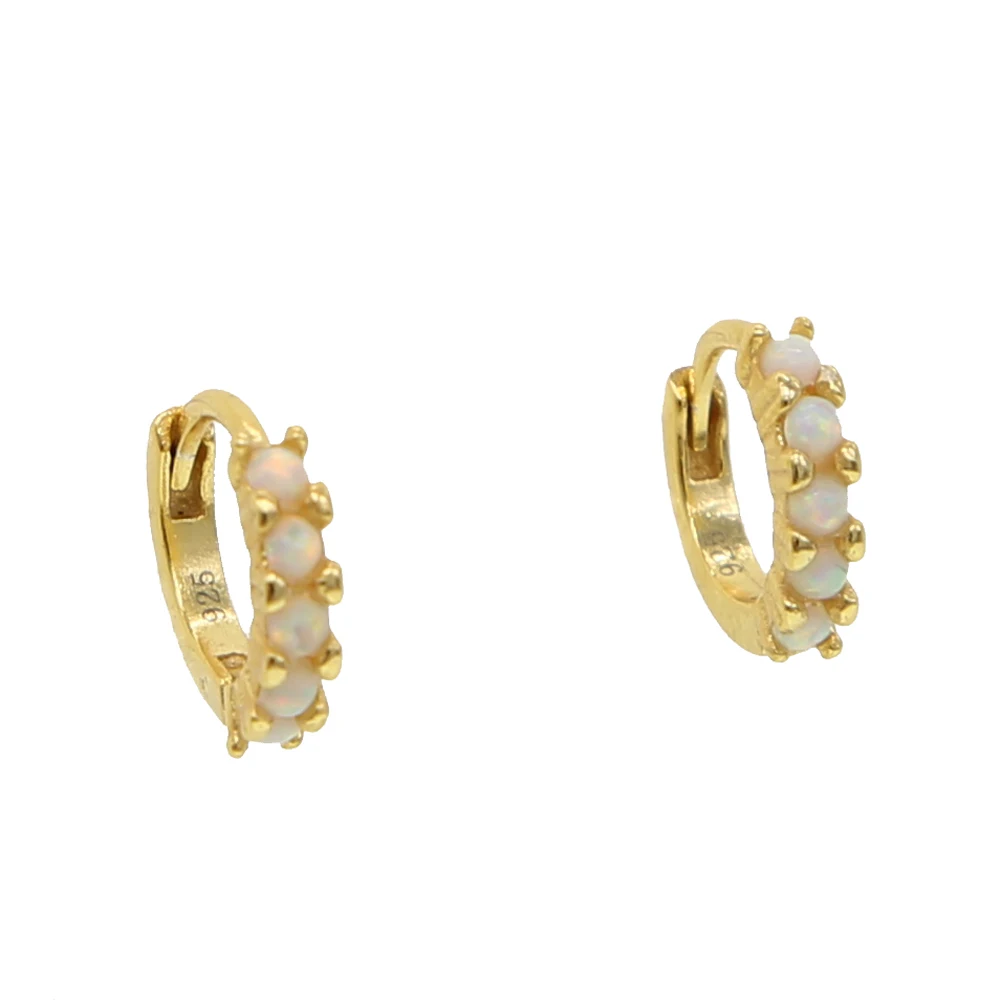 

925 sterling silver minimal mini hoop pave white fire opal stone small tiny hoops earring women fashion classic lovely jewelry