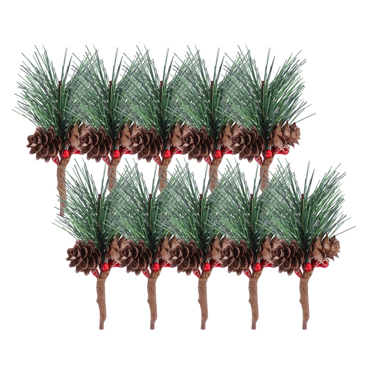 10pcs Artificial PVC Small Pine Stems Picks Trees With Pinecones Berries for Flower Wreaths Home Decoration Christmas