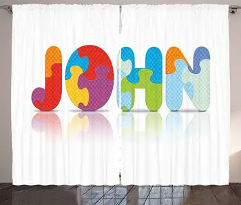 

John Curtains Ancestral Children Name with Medieval Origins Nursery Themed Puzzle Preschool Design Living Room Bedroom Window