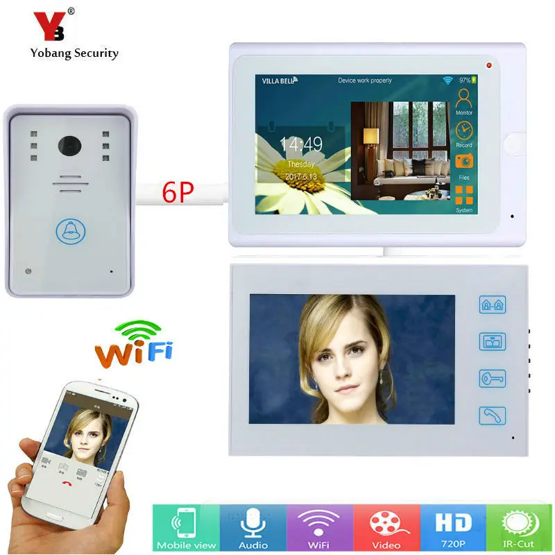 Yobang Security 2*7inch monitors Wired / Wireless Wifi IP Video Door Phone Doorbell Intercom Entry System with white Wired Cam Yobang Security 2*7inch monitors Wired / Wireless Wifi IP Video Door Phone Doorbell Intercom Entry System with white Wired Cam