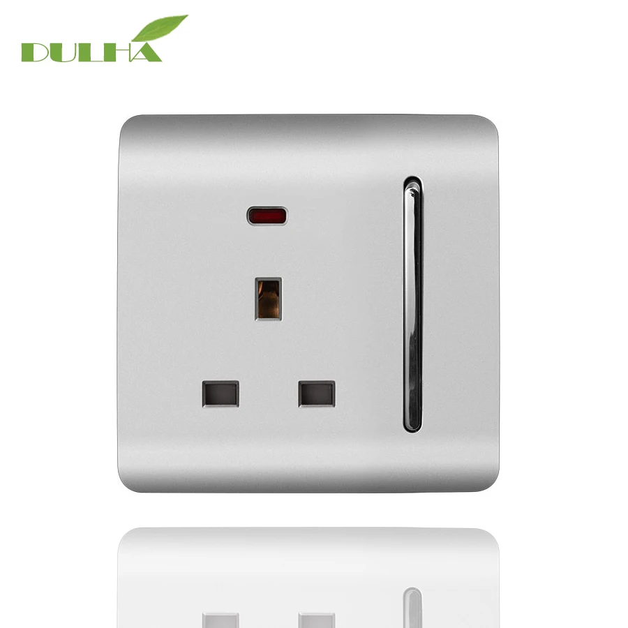 

DULHA 13A 1 Gang UK Wall Sokcet Electrical 3-Pins Hole Sockets EU UK US AU Plug Outlet PC Panel With LED Light Free Shipping