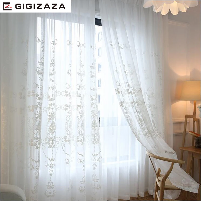 GIGIZAZA Mr John white jaquard voile curtains for livingroom rod pocket tulle drape transparent window sheer