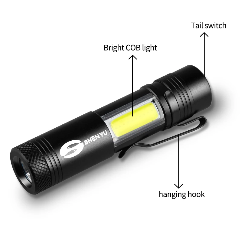 SHENYU удара мини-Penlight Cree светодиодный свет Портативный Cree Q5 светодиодный фонарик 4 Режим фокусировки факел Портативный строб лампы Фонари AA/14500