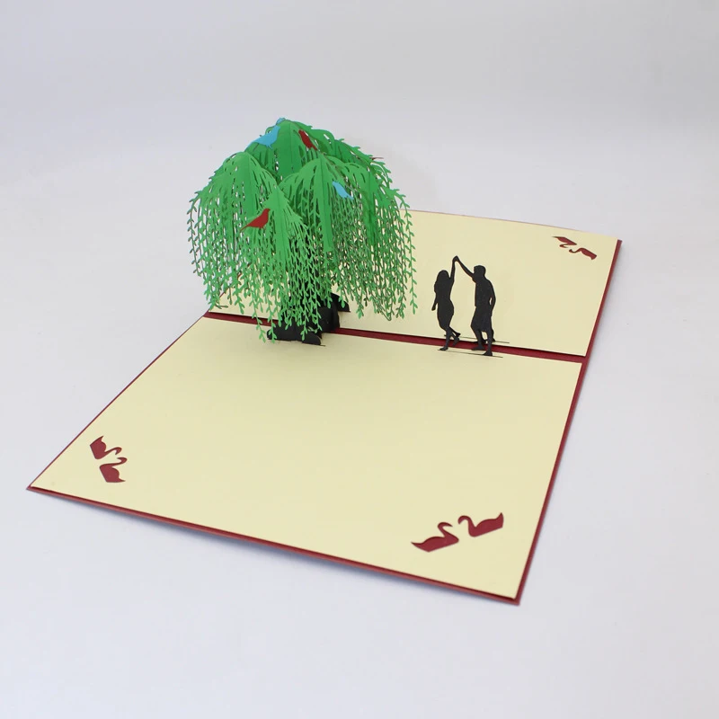  3D Laser Cut Handmade Spring Willow Dancing Lovers Paper Invitation Greeting Cards Wedding Valentin - 33011405819