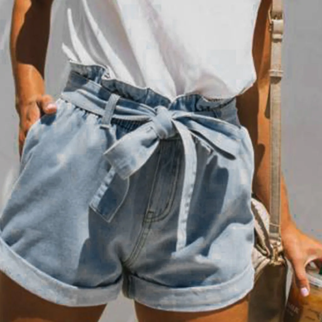 Горячие женские шорты летние джинсовые шорты со шнуровкой Высокая талия эластичные женские сексуальные джинсы короткие брюки бандажные