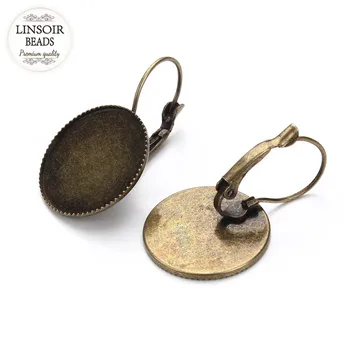 

LINSOIR 10pcs/lot Metal Copper Earring Blanks Base Fit 20/25mm Round Cameo Cabochon Setting Bezel Tray Diy Jewelry Making F3199