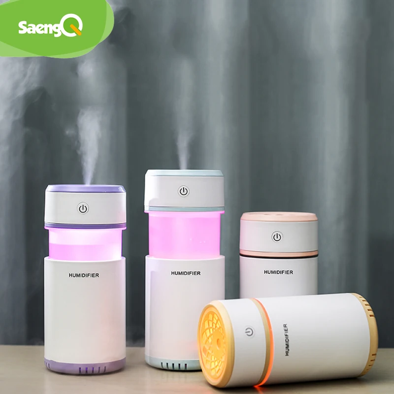 

saengQ Air Humidifier with LED Night Lamp Mini Essential Aroma Oil Diffuser USB Fogger Mist Maker for Home Office Car