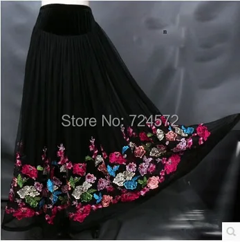 

Ballroom dance costume sexy senior Embroidery ballroome dance skirt for women ballroome dance competition black skirt