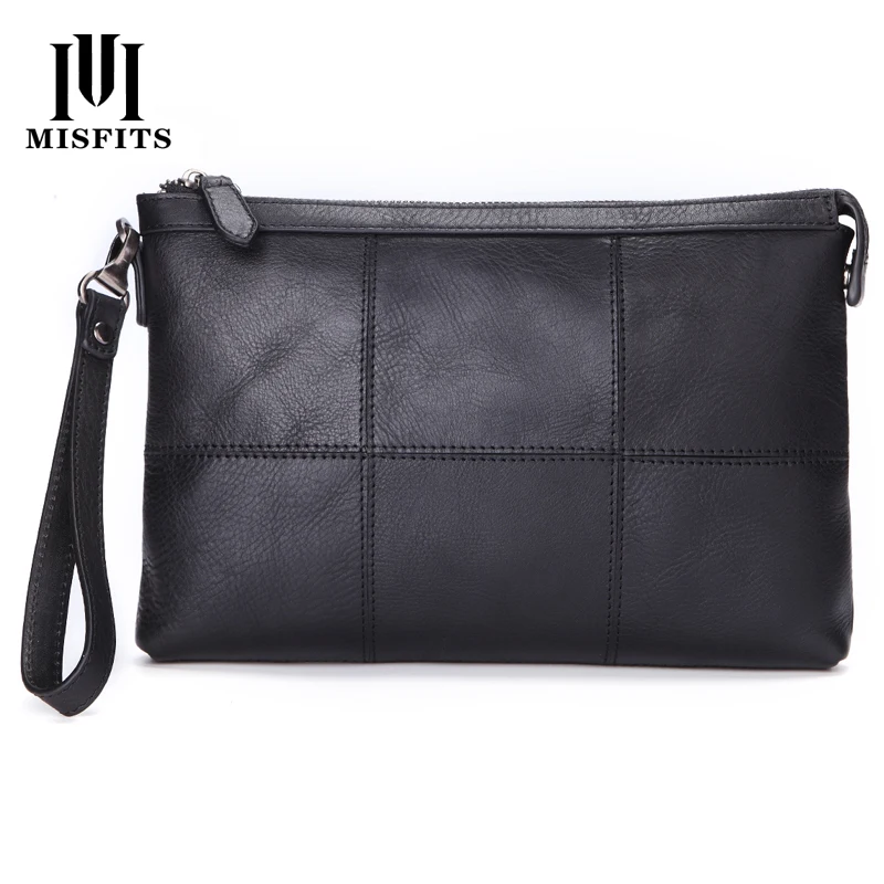 

High Quality Men's Long Genuine Leather Zipper Money Wallets Male Soft Casual Cowhide Handbag With Strap