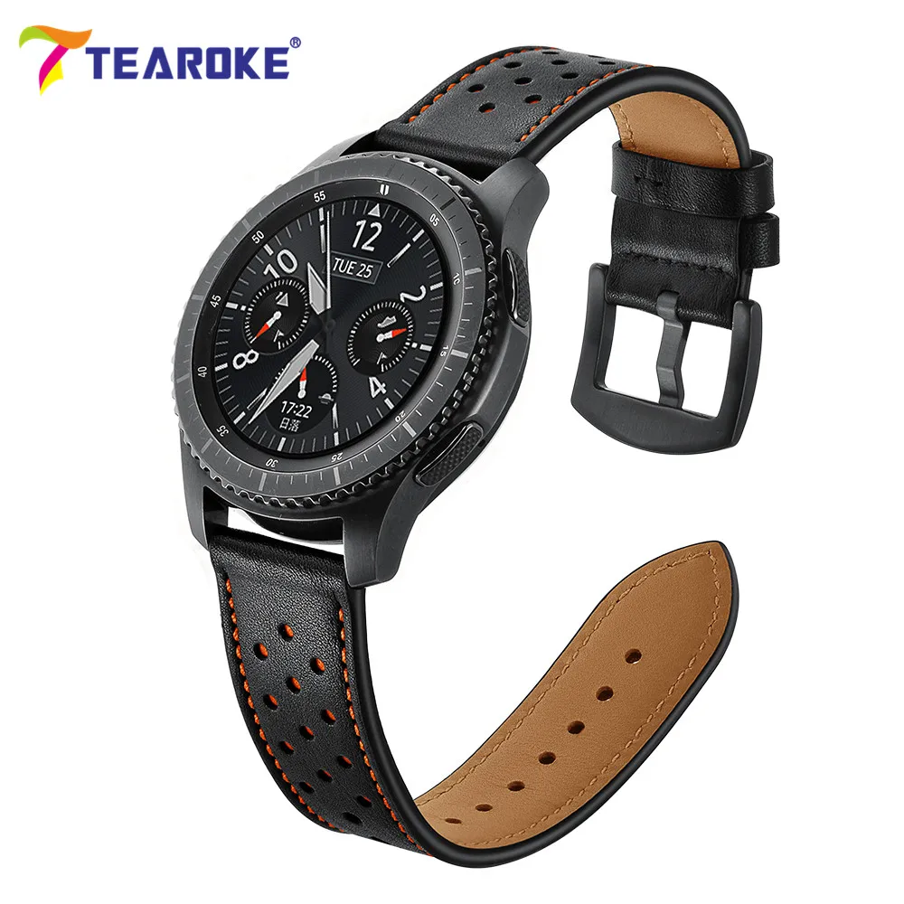 Ремешок для часов из натуральной кожи Samsung Gear S3 Classic Frontier 22 мм оранжевое отверстие
