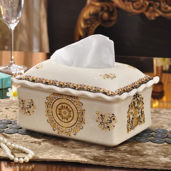 

European style retro tissue box, paper draw case, home living room, ceramic tableware, paper box, flour box, napkin box