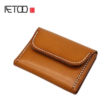 

AETOO Original vegetable tanned leather small card bag leather hand stitching business card package women retro driver's license