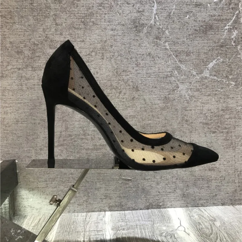 

2019 Fashion free shipping Women lady sexy black mesh Poined Toe Stiletto high heels pump HIGH-HEELED SHOES Wedding 10cm