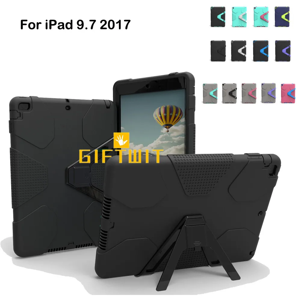 

For iPad 9.7 inch 2017 & 2018 Case, Hybrid Three Layer Heavy Duty Armor Defender Kids ShockProof Stand Case Full Body Protector