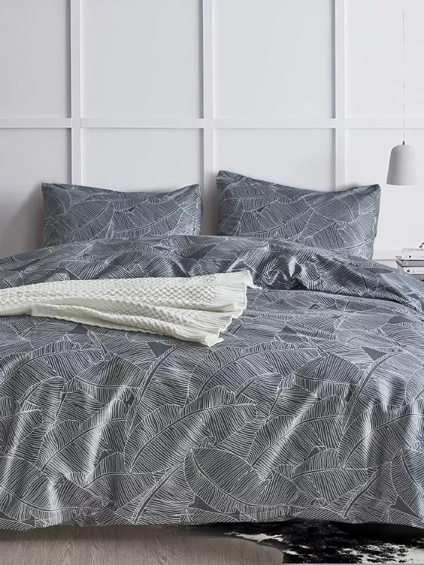 

Simple European Grey Leaf Pattern Bedding Sets Bed Linings Duvet Cover Pillowcases Cover Set