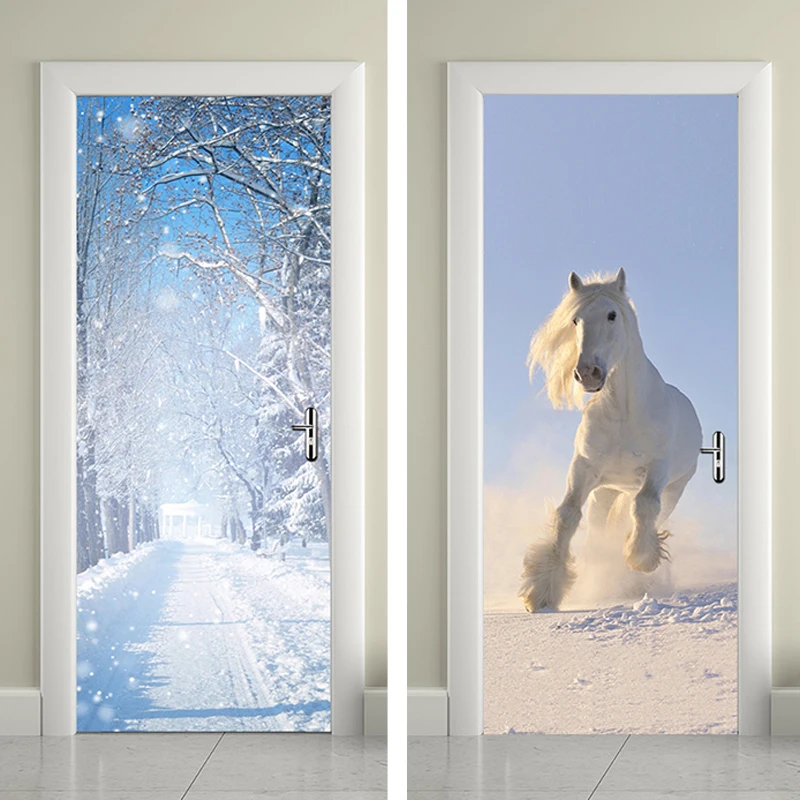 3D Door Stickers 2pcs/set 200*77cm Decals Self AdhesivePoster PVC Waterproof Wall Sticker for Bedroom Hotel Saloon Home Decor