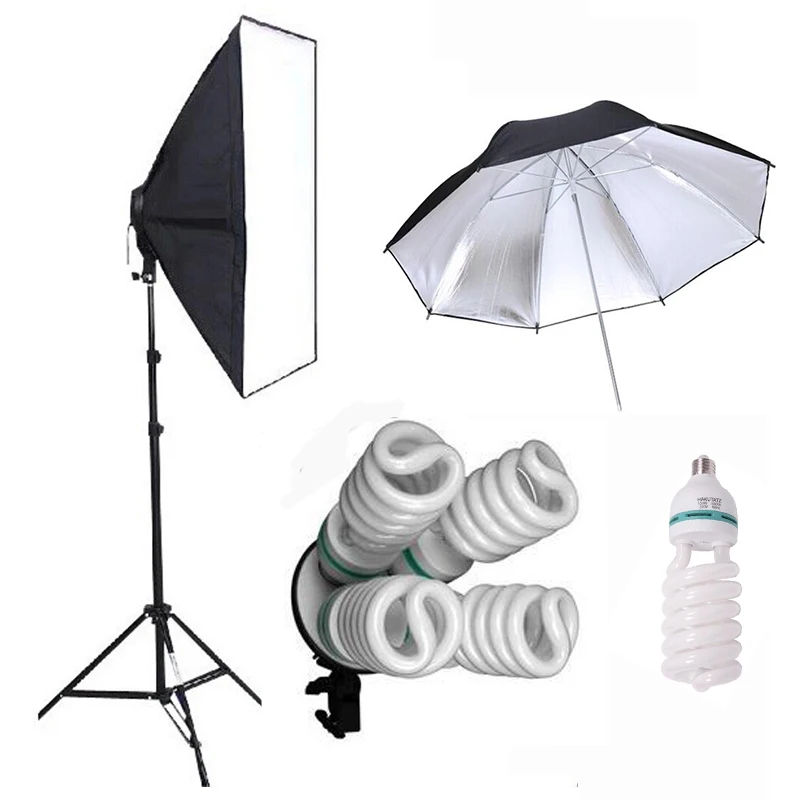 

photography light 20in&28in Softbox 33inch Reflecting umbrella tripod 5500K 150W X4 E27 bulb 4 Lamp Holder SET EU plug