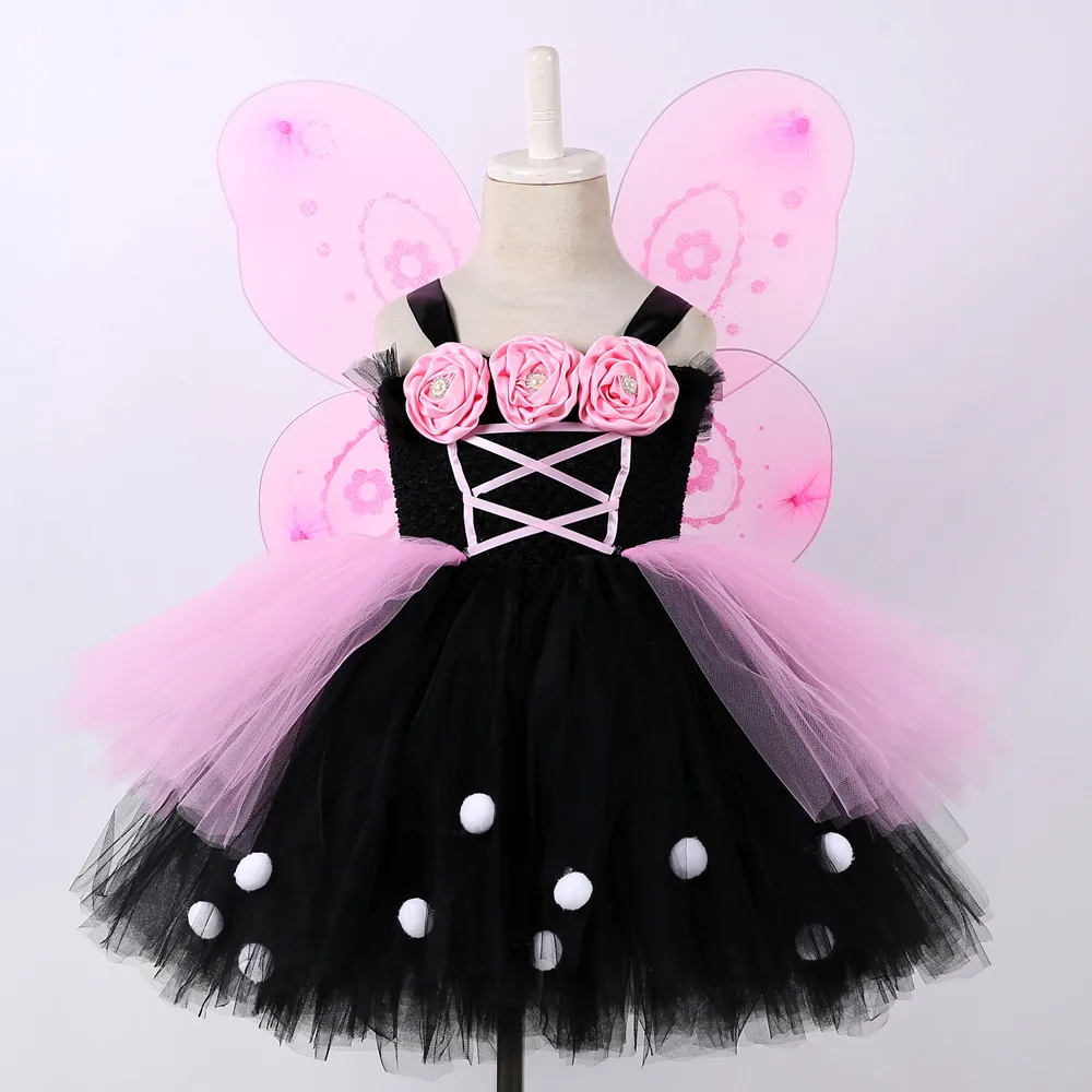 Black Pink Butterfly Princess Dress Teen Girls Clothing for Girls Knee Length Fairy Dress Girls Dresses for Party and Wedding (2)