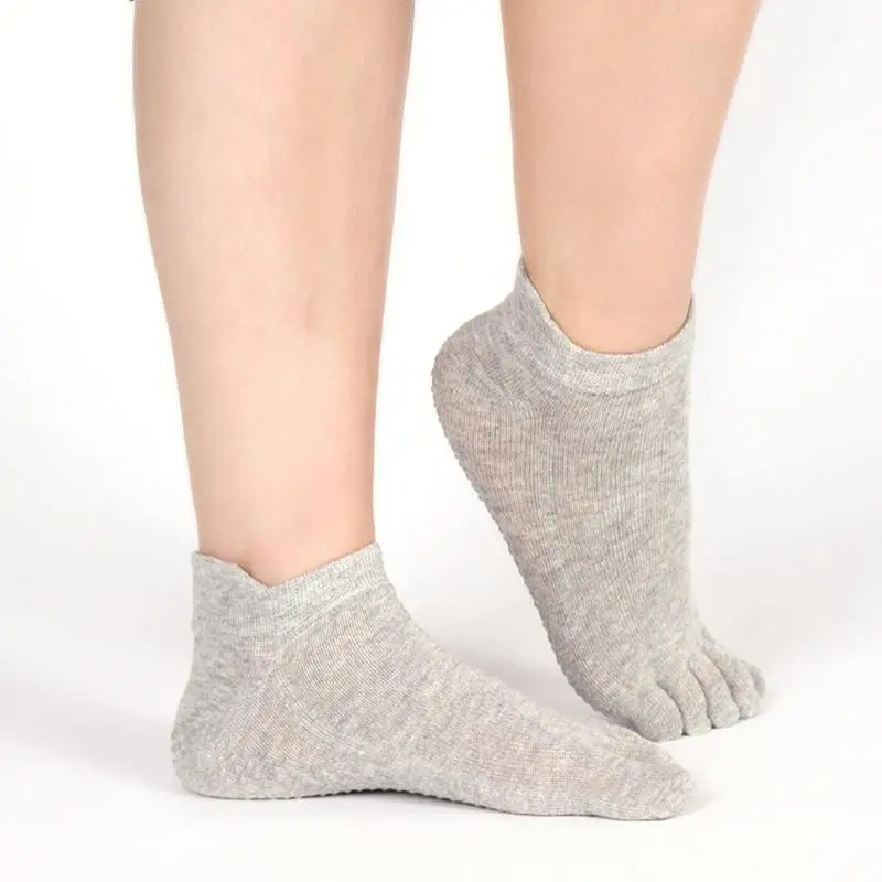 Чесаные хлопоковые носки для йоги женские дышащие противоскользящие резиновые носки с полным носком спортивные носки - Цвет: Light Gray