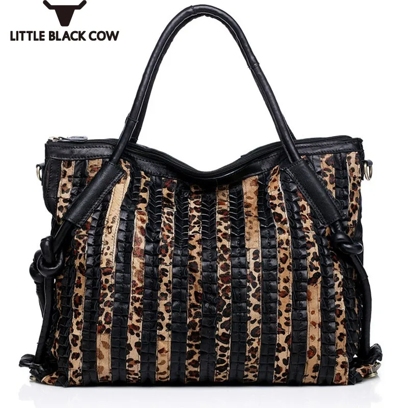 

New Genuine Leather Bags for Women Luxury Leopard Print Handbags Designer Sheepskin Fashion Big Size Shoulder Bag Female