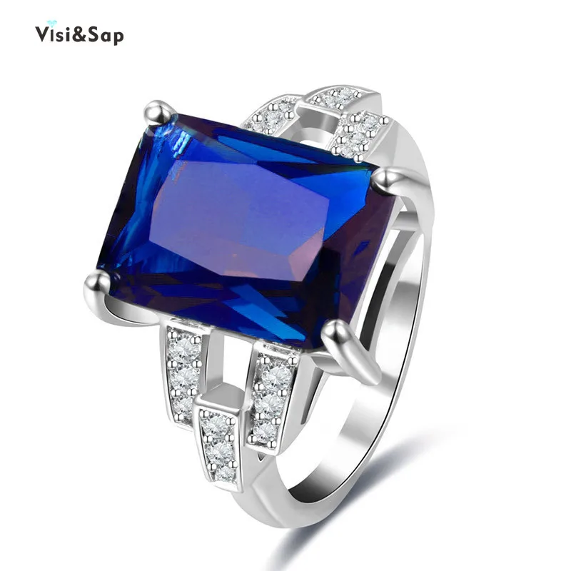 

Visisap Blue Rectangular Cubic Zirconia Ring Female Fashion Gorgeous Cocktail Party Rings for Women Accessories Supplier B2385