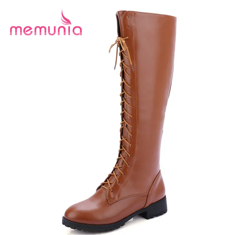 

MEMUNIA large size 34-43 winter boots elegant cross tied fashion boots comfortable low heels new 2020 knee high boots for women
