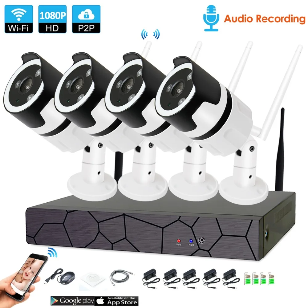 

4CH audio talk HD Wireless NVR Kit P2P1080P Indoor Outdoor IR Night Vision Security 2.0MP IP Camera WIFI CCTV System