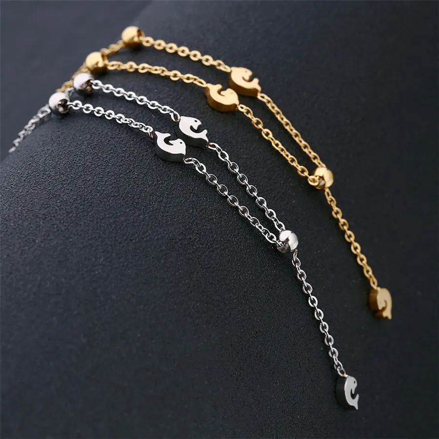 

Fashion Gold Chain Link Bracelets Stainless Steel Animal Dolphin Pendant Bracelets for Women Summer Jewelry