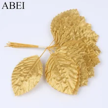 24 шт./лот, золотой лист для венка, гирлянда, сделай сам, искусственные шелковые листья для свадебной вечеринки, украшения дома, аксессуары ручной работы