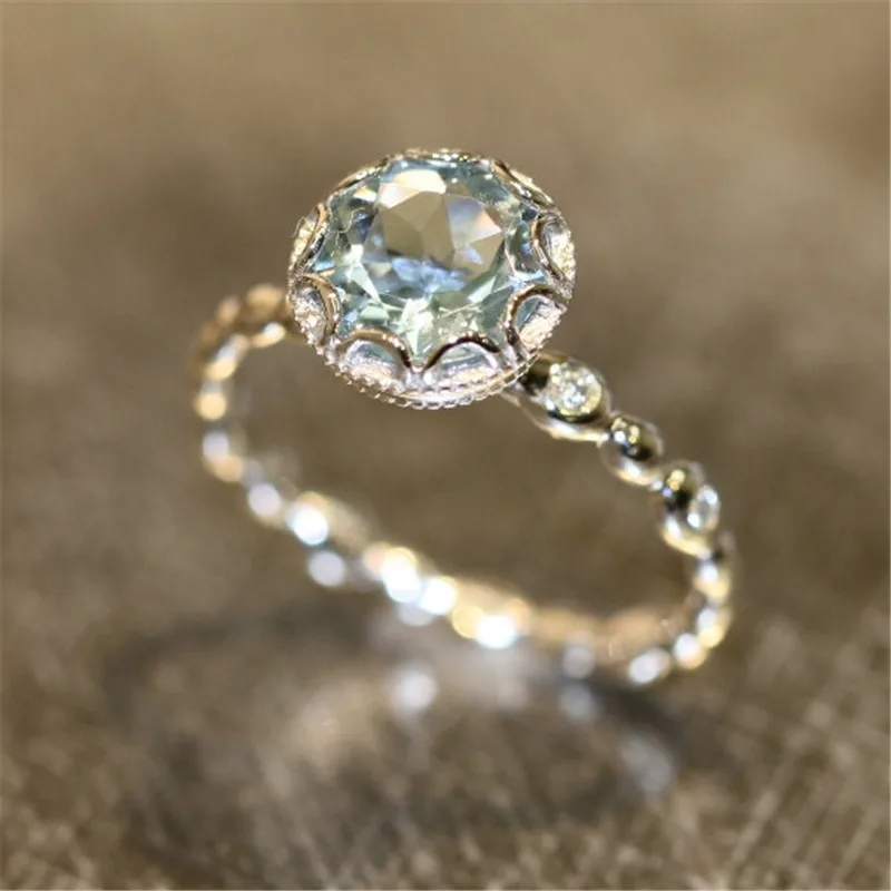 Luxury Light Blue Ring Engagement Ring for Women Bridal Wedding Jewelry