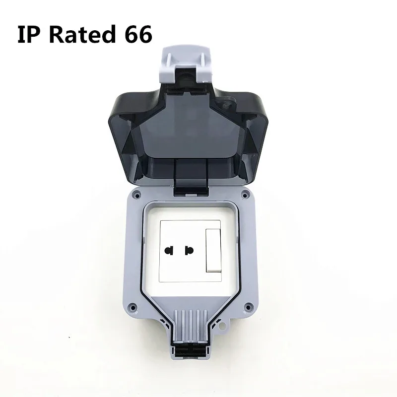 

IP66 weatherproof waterproof outdoor power outlet 10A two-hole socket switch 110 ~ 250V without grounding