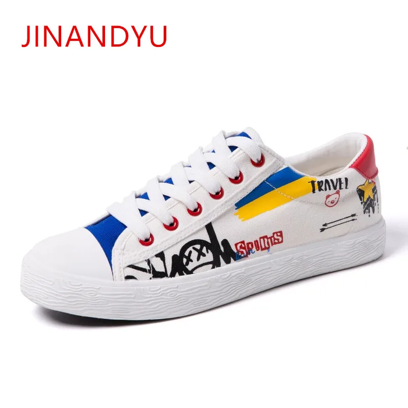 

Summer Fashion New York Men's Casual White Shoes Men 2018 Brand Printed Funny Canvas Shoes Cool Tops for Boys Men Graffiti Shoes