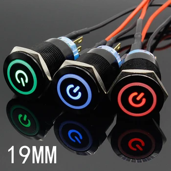 

19mm Metal Alumina black press button Led power mark lamp button Momentary/Latching control PushButton Switch 5V 12V 24V 220V