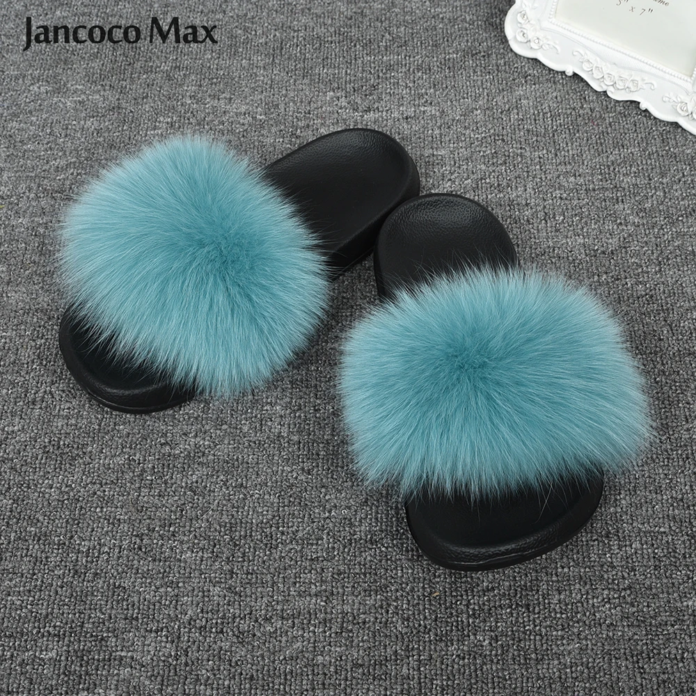 Jancoco Max/модные шлепанцы с натуральным лисьим мехом; женские шлепанцы; летние пляжные сандалии; Вьетнамки с натуральным мехом; S6043