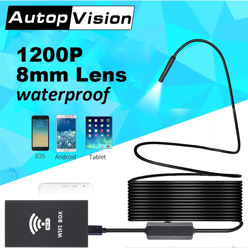 F140 8mm Lens 1200P endoscope usb car wifi wireless  waterproof Wifi Semi Rigid Tube Borescope Video Inspection for Android/iOS 8mm lens usb type c endoscope 2m 5m 10m cable 1200p hd borescope tube waterproof ip67 inspection camera for android windows