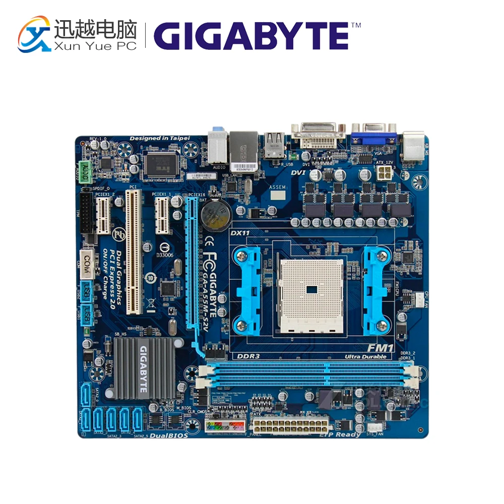 

Gigabyte GA-A55M-S2V Desktop Motherboard A55M-S2V A75 Socket FM1 DDR3 32G SATA2 USB2.0 Micro ATX