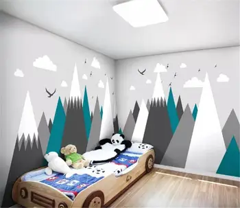 

2019 New Abstract forest children's room background wall bird geometry simple Nordic fresh whole house decoration 3d wallpaper