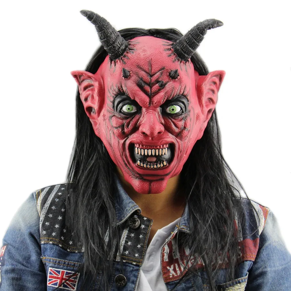 Жуткий страх Хэллоуин маска для косплея реквизит для украшения вечеринки демоническая маска разлагающиеся Зомби Маска с волосами кровавая маска Сатаны