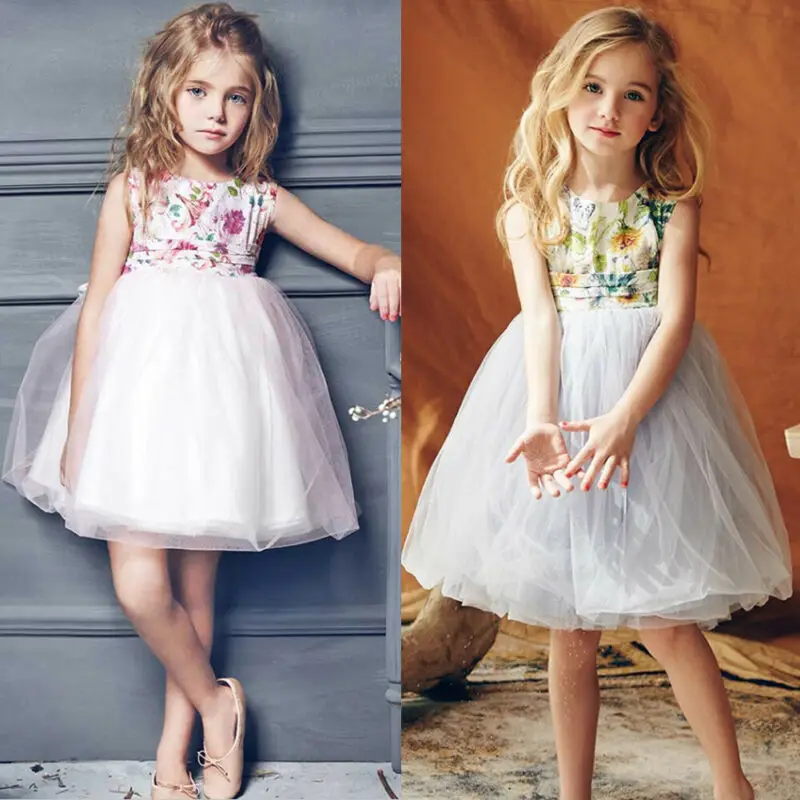 

Flower Toddler Dress Girl Summer Princess Dress Kid Baby Party Wedding Lace Tulle Tutu Sunress Cute Girl Outfits Set