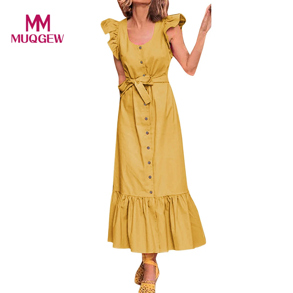 

Womens Bohemian Holiday Sexy Ruffle Sleeve Bow Dress Ladies Beach Party Dress robe femme ete 2019 Woman Party Night ropa mujer