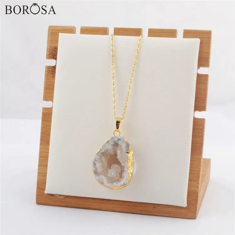 BOROSA дизайнерское ожерелье свободной формы в форме пещеры большое натуральное хрустальное ожерелье Drusy Femme ювелирные изделия CL096