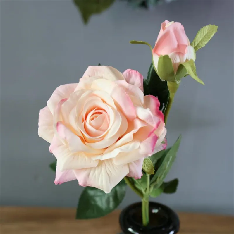 NEW Fake Single Stem Rose Simulation Rose with Flower Bud for Wedding